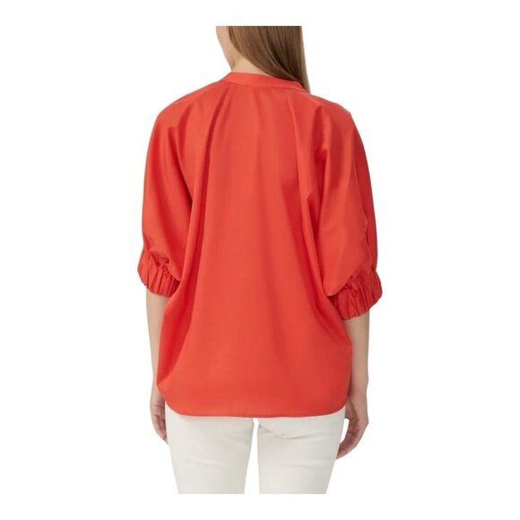 HARSHMAN Medina Blouse Top Plus Sz 2X ORANGE CORAL 100% Cotton Hi Low Hem $225 - Picture 2 of 8